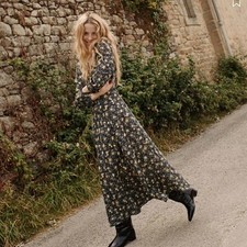 Doen Charleston Noir Winding Blossom Women Floral Printed Maxi Midi Gown Dress M