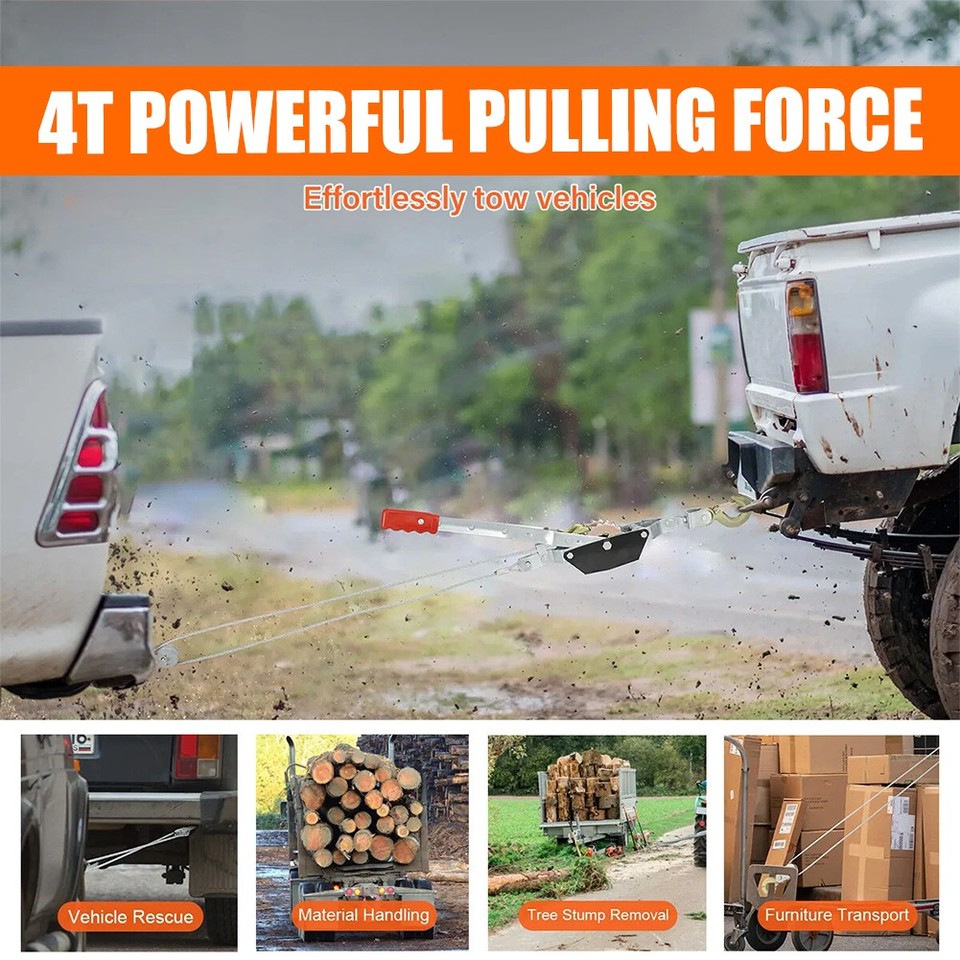 UK 4 Ton Dual Gear Power Puller Heavy Duty 3 Hook Cable Puller Hand ...