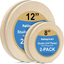 Unfinished Round Birch Wood Canvas Panels Kit, 4 Pack of 2 Sizes 8' and 12' Stud