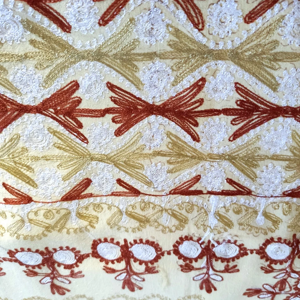 nappe coton brodée fil de soie du Moyen Orient AGHABANI jaune pâle  6 serviettes - Photo 4/4