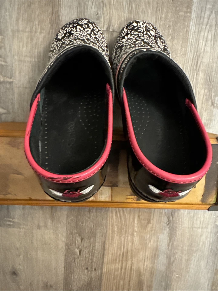 Koi Sanita Clogs Black/White Floral & Pink Strap/Trim Women’s Size EU 39 US 8.5 - Image 3 of 4