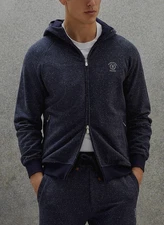 NWT$2195 Brunello Cucinelli Men Cashmere Blend Speckled Logo Hoodie Sweater A258