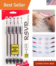 R.S.V.P. Fine Point Ballpoint Pens - 0.7mm Black Ink, Clear Barrel (Pack of 5)