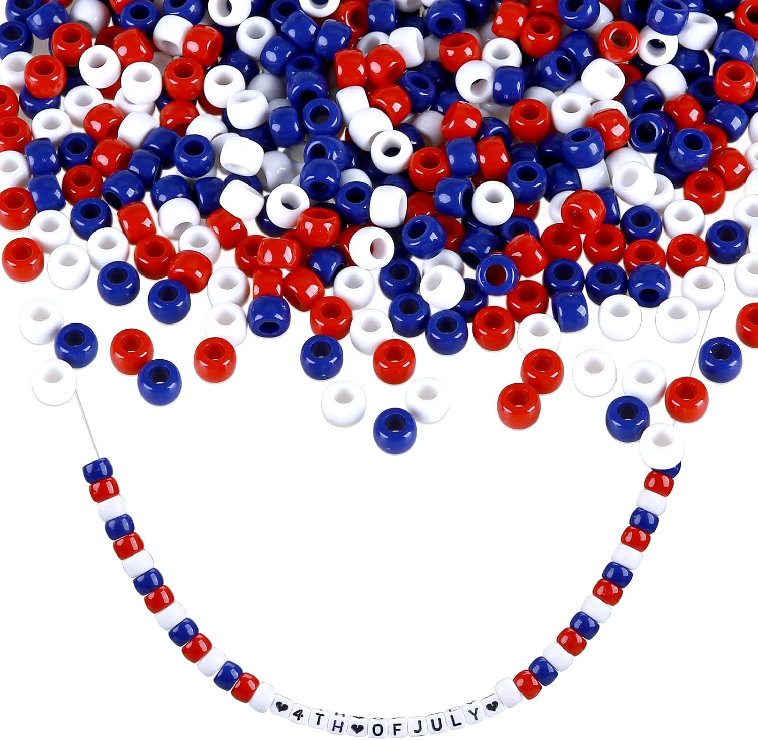 4th of July Beaded Ornament Kit with 1000 Pony Beads in Red White Blue