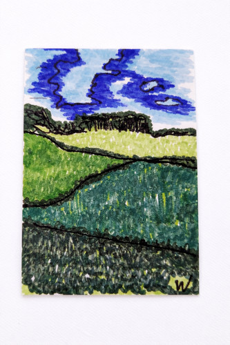 ACEO Original Landscape Marker Drawing Art Nature Scenic Artwork Wachtel