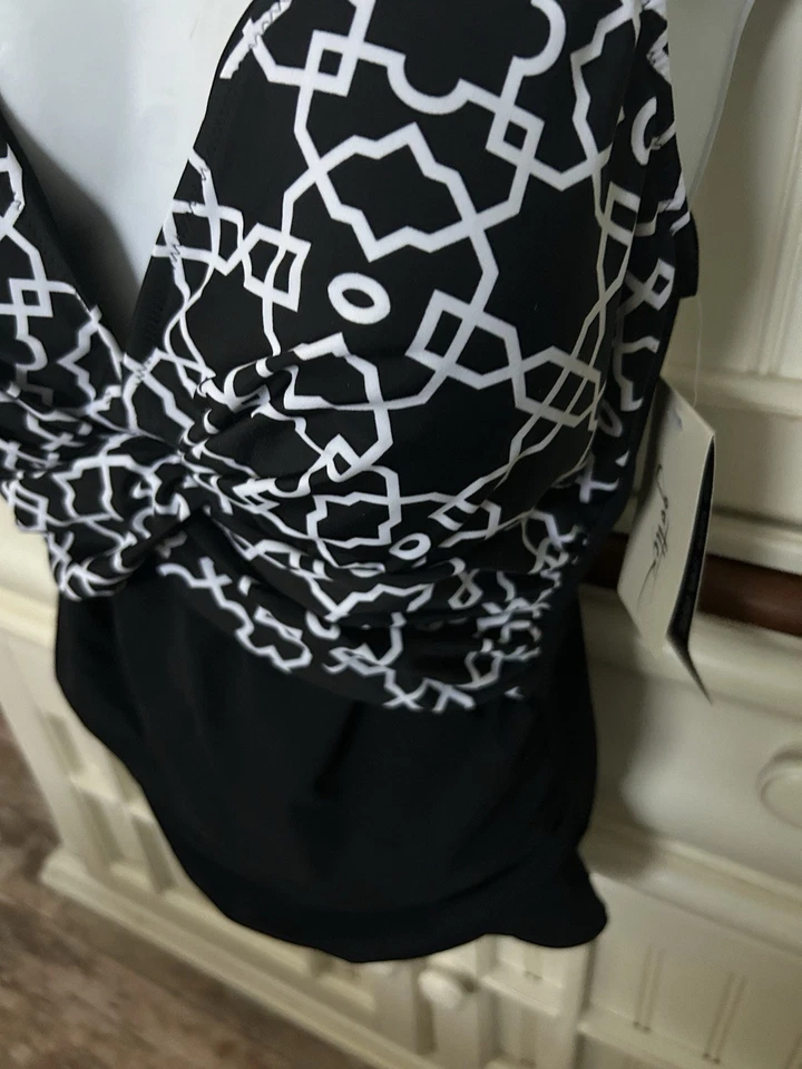 Profile by Gottex 16W Casablanca Black & White  Tankini Swimsuit TOP NWT -#209 - Image 3 of 4