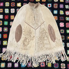 Vintage Leather Native American Poncho South Western Mexico Mayan Tribal