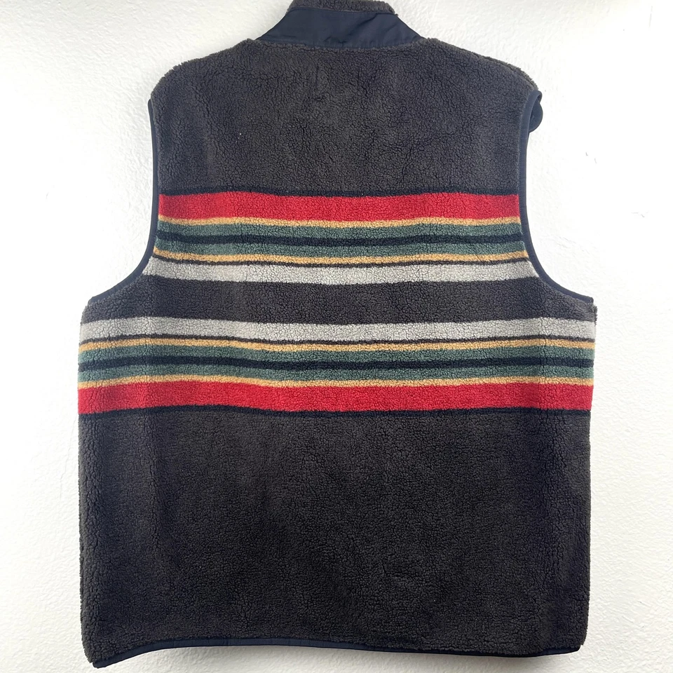 Pendleton Vest Mens L Brown Striped Sherpa Fleece Zip Western Hike RG376-61414 - Image 2 of 4