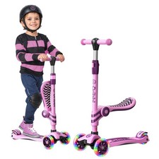 Pink and Purple 3 Wheel Scooter with Seat for Kids, Light-Up Wheels, Adjustable