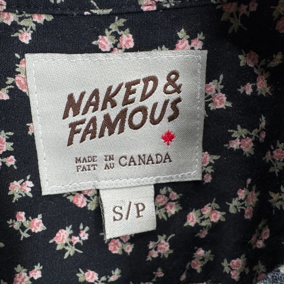 Naked & Famous Mens Floral Print Short Sleeve Shirt Black Made in Canada Small - Image 4 of 4
