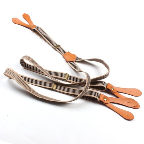 Leather Button Shoulder Straps Y-Shaped Suspender Pans Strap Men and Women