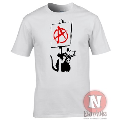 Banksy Anarchy Ratte T-Shirt Anarchist Stencil Art Tee Shirt Punk Ratte Politik
