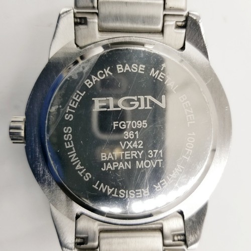 ELGIN Watch FG7095 Black 100ft Dodecagon Analog Date Silver Tone New Battery - Bild 4 von 6