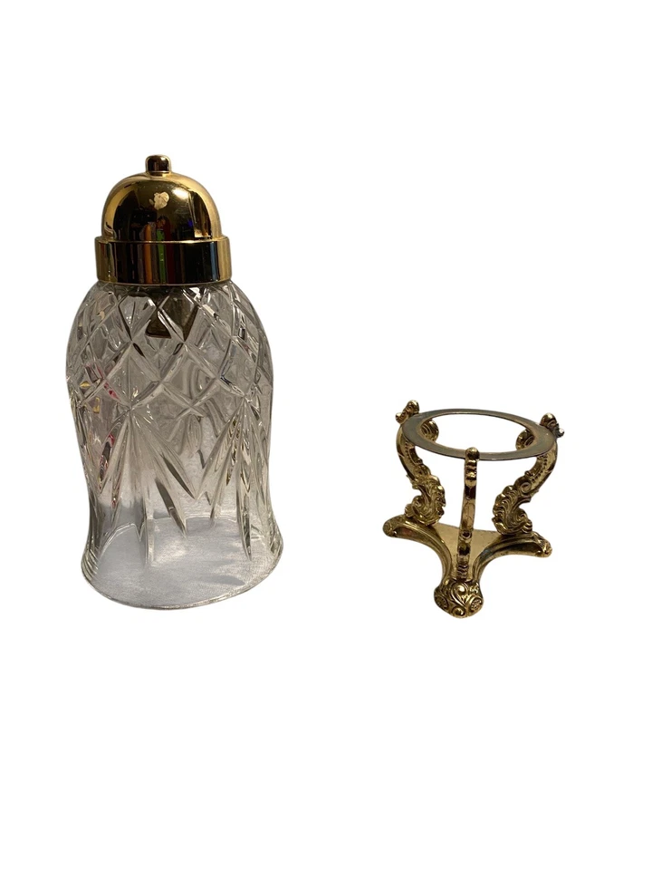 Godinger Dublin Goldtone and Crystal Hurricane Candle Holder w/stand Vintage - Image 2 of 4
