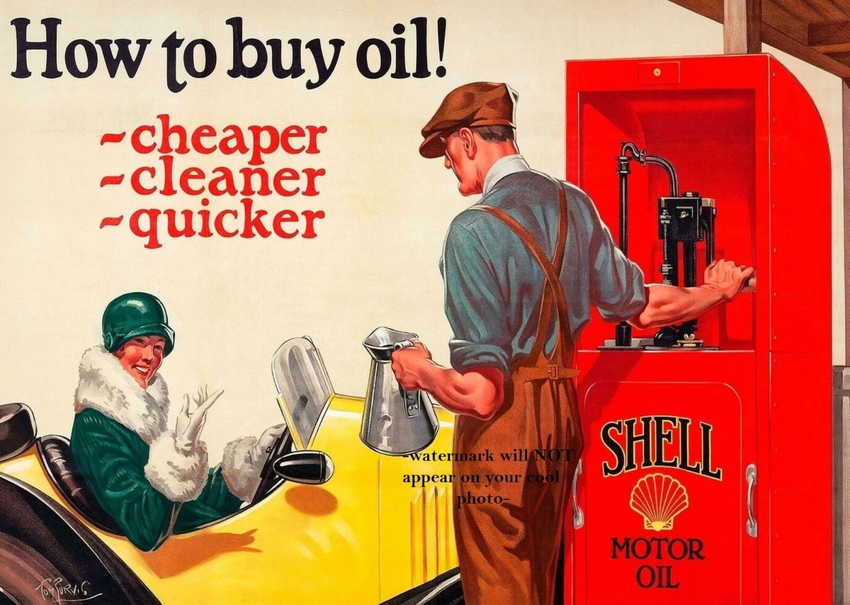 Vintage SHELL Gas Station PHOTO Pumps Flapper Girl 1920s