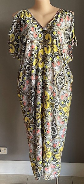 B.B.B Cold Shoulder Kaftan Dress Plus Size 24 26 Maxi Multi Print Sleeve Tie