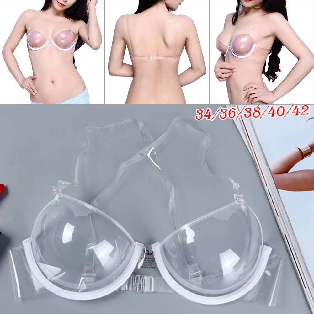 Women's Transparent Plastic Bra Push Up See Through Invisible