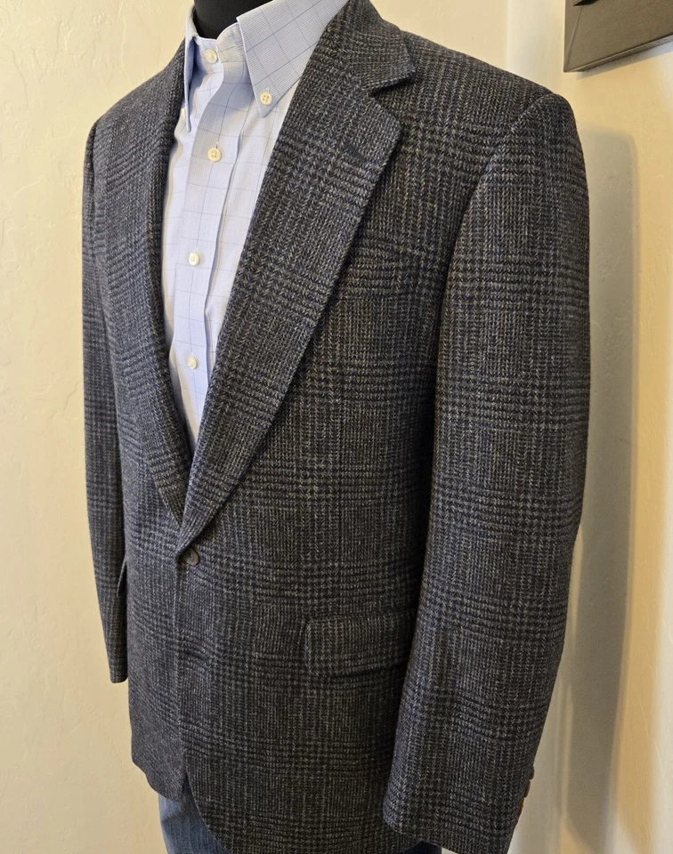 Chaqueta Abrigo Deportivo De Colección Corbin EE. UU. Tweed Azul Gris A Cuadros Hombres 40L 2 Botones Foto 4 de 4