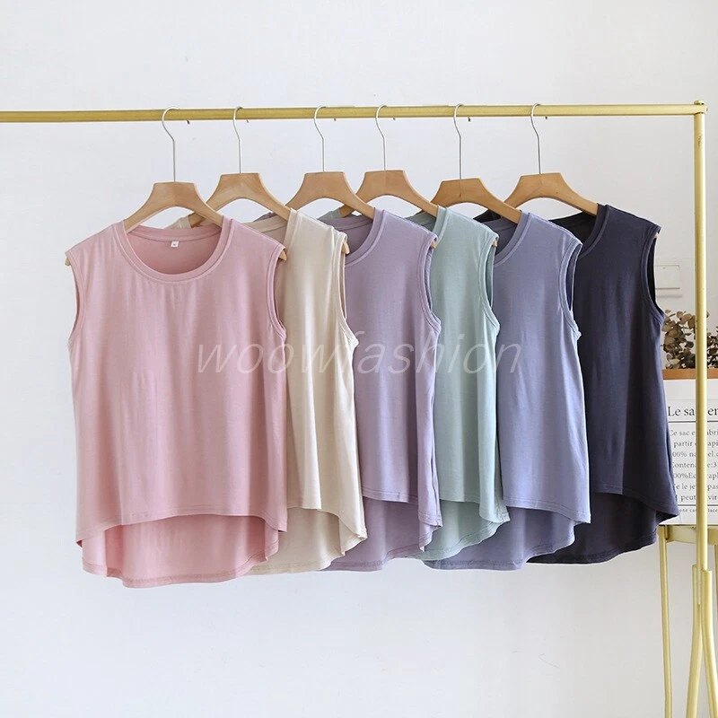 Mujeres Bambú Estante en Sujetador Sin Mangas Camisola Túnica Prendas para el torso Sueltas Prendas para dormir Camisas Foto 3 de 4