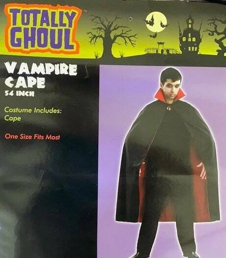 Disfraz de Vampiro Drácula Halloween 2 Piezas 54" Negro Capa, Dientes y Maquillaje Adulto Hombre Foto 3 de 4