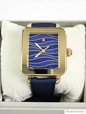 Michele Deco Sport Gold & Navy Blue Wave MOP Watch MWW06K000056