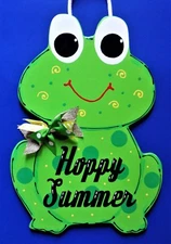 FROG Hoppy Summer SIGN Wall Art Door Plaque Deck Patio Porch Backyard Pool Decor