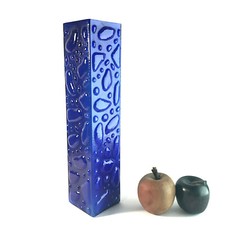 Vintage Vase blau 30 cm 50er MID CENTURY Überfang weiß Noppen