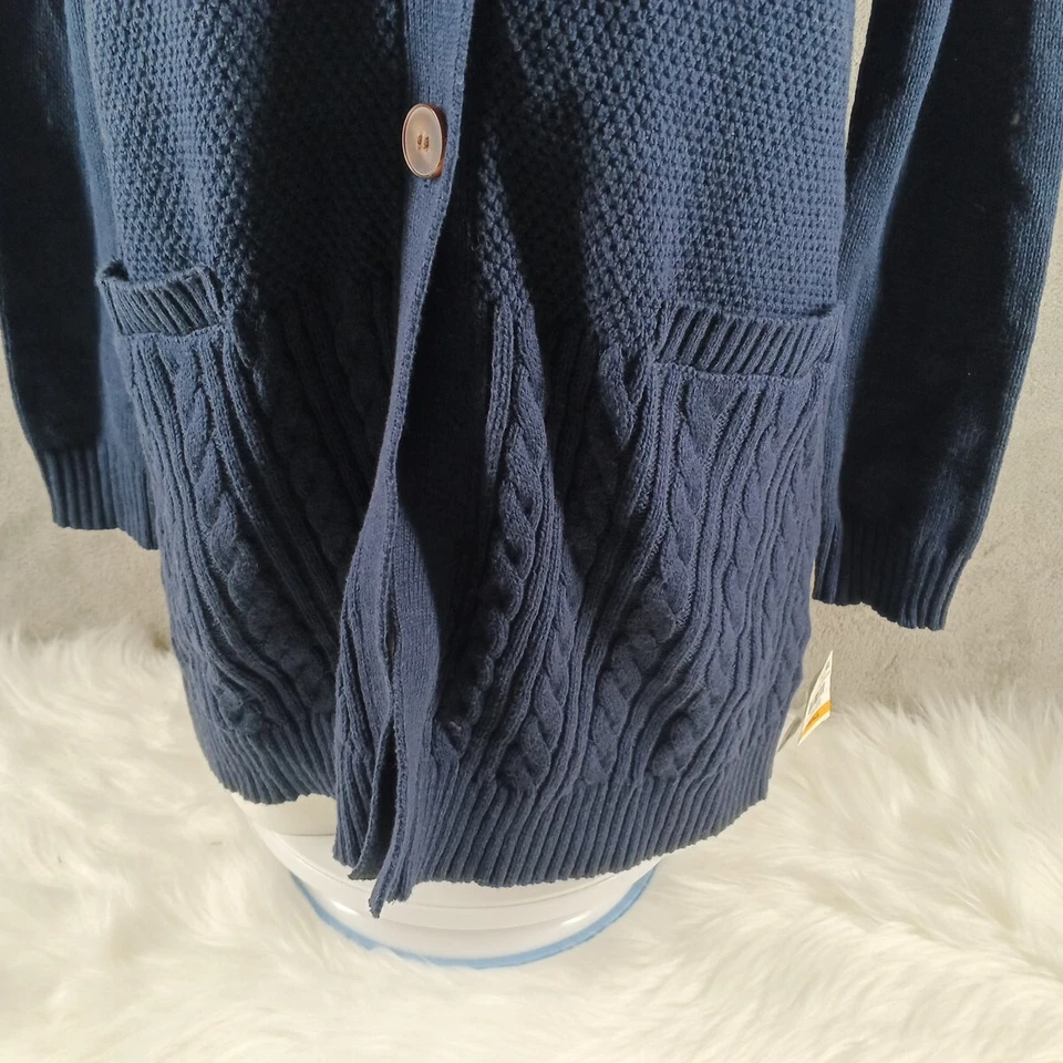 NUEVO CON ETIQUETAS KAREN SCOTT Otoño Texturizado Cárdigan Suéter PEQUEÑO (4-6) Azul Algodón con Bolsillos Foto 4 de 4
