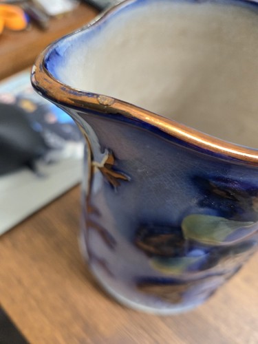 Vintage/Antique Flow Blue Copper Luster Pitcher, Apple Fruit Tree - Picture 8 of 9