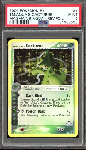 Pokemon Team Aqua's Cacturne EX Magma Vs Aqua Reverse Holo Rare #1 PSA 9 Mint