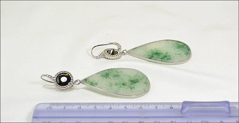 ORECCHINI IN ARGENTO 925 CON PENDENTI DI GIADA VERDE E ZIRCONI VERDI AGHT 0400 - Immagine 3 di 3