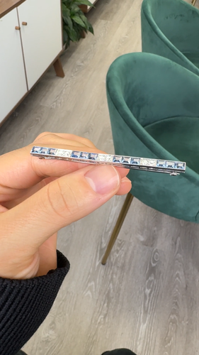 Antique Art Deco Platinum Yogo Gulch Sapphire Old Euro Diamond Bar Pin - GIA - Video 1 of 1