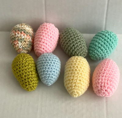 VTG Hand Crocheted Easter Eggs Multicolor Set Of 8