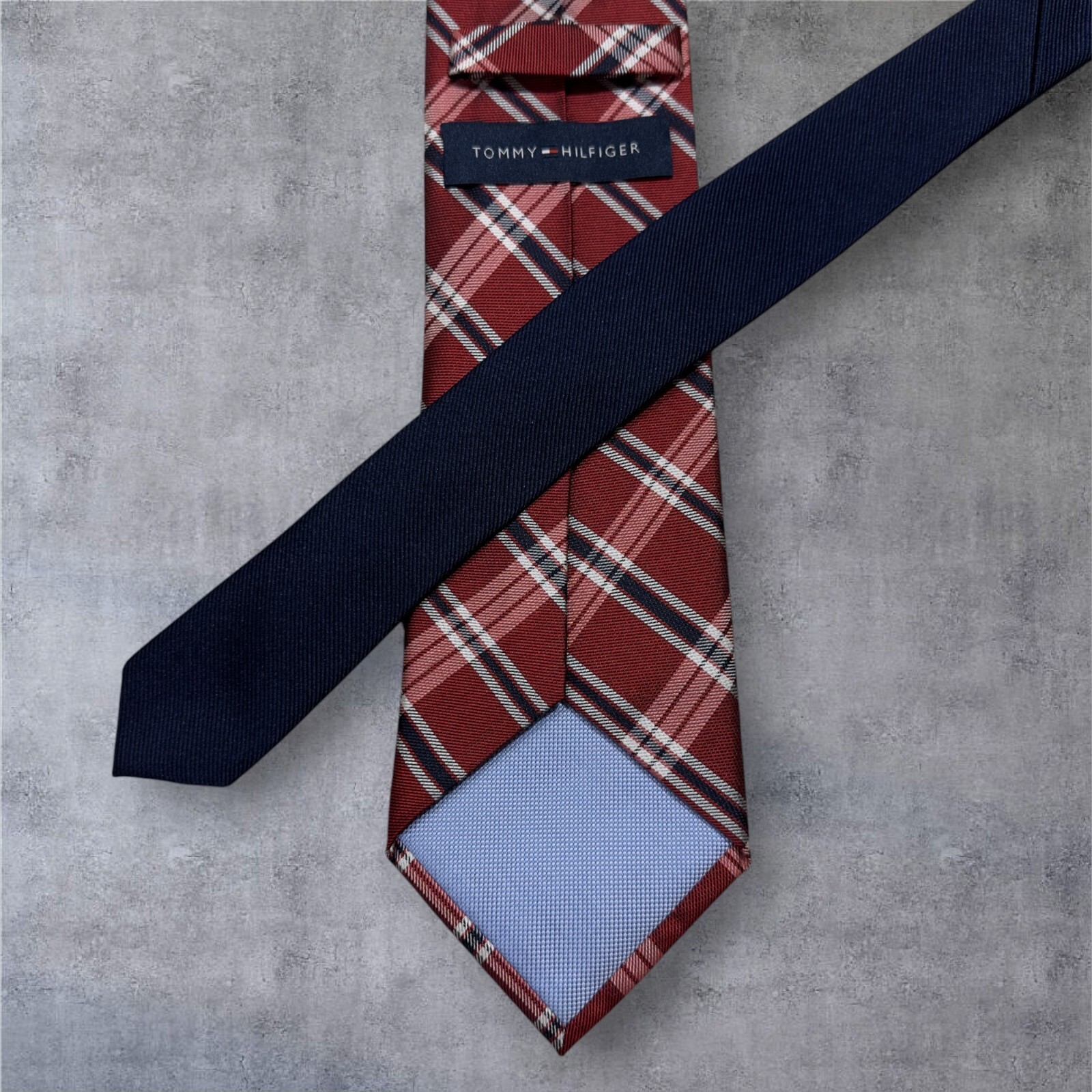 TOMMY HILFIGER Pure Silk Tie Red/Blue Silk Necktie Geometric image 5