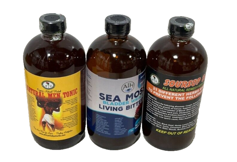 Soursop Bitters, Organic Natural Men Tonic and Sea Moss Bitters 16 oz.( 3 Pack )