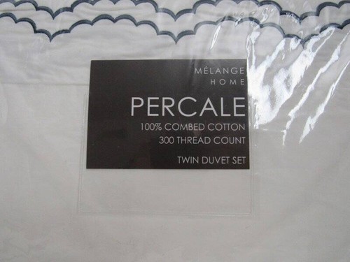 Juego de funda nórdica Pottery Barn Maci doble festoneada percal bordada doble nuevo - Imagen 4 de 8