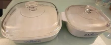Set of Two CORNING WARE  BLUE CORNFLOWER SQUARE CASSERROLE P-16-B & A-2-B