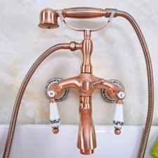 Antique Red Copper Brass Clawfoot Bath Tub Faucet Shower Mixer Tap Set sna314