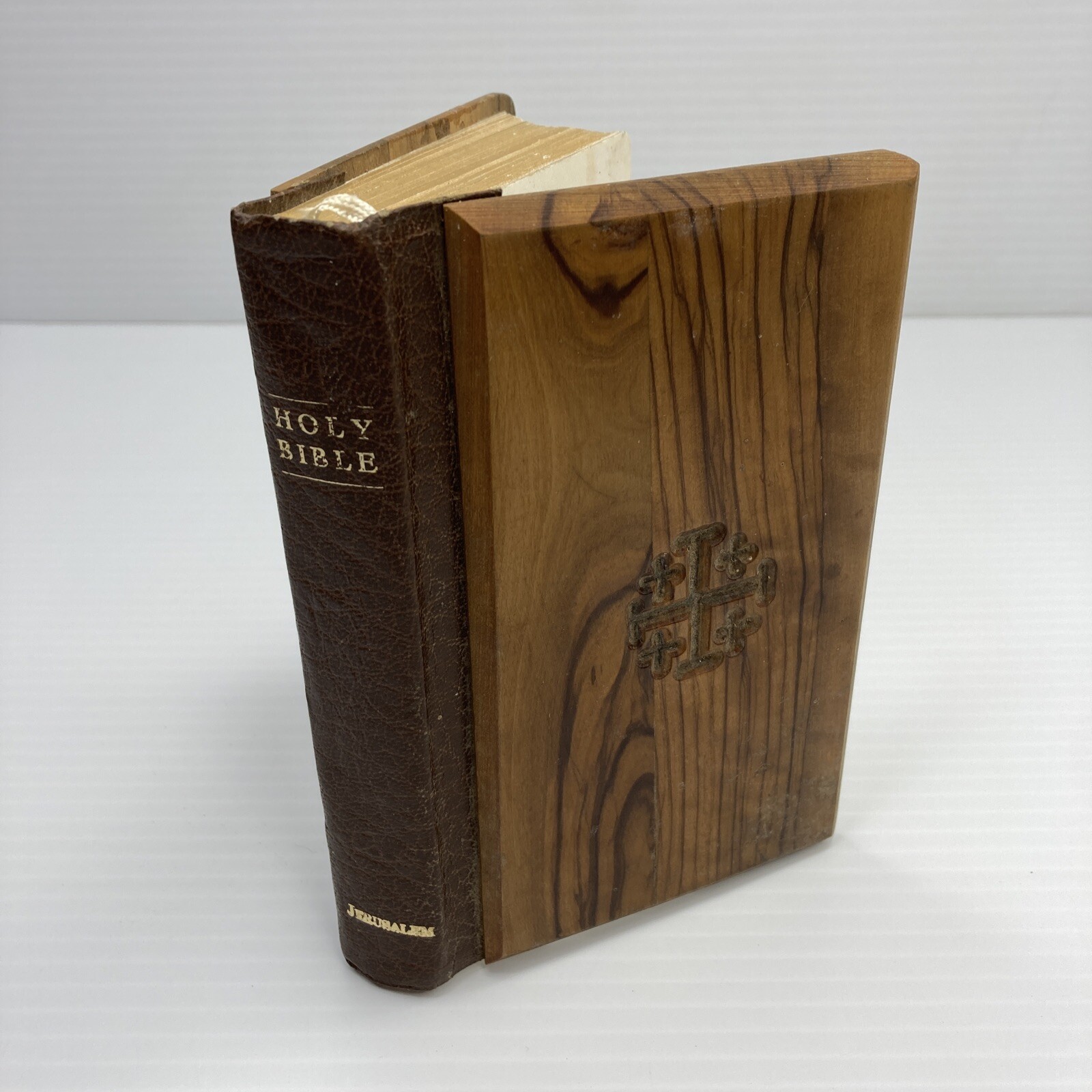Holy Bible Jerusalem Wood Covers Ruby Text Color Photos KJV Old & New Testaments