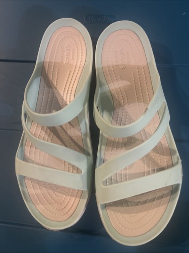 Crocs Swiftwater Slide Sandals Women 10 Strappy Iconic Comfort Teal White Flat
