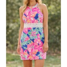 Lilly Pulitzer Ashlyn Shift Dress 4 Pink Tropical Hibiscus Island Floral Party