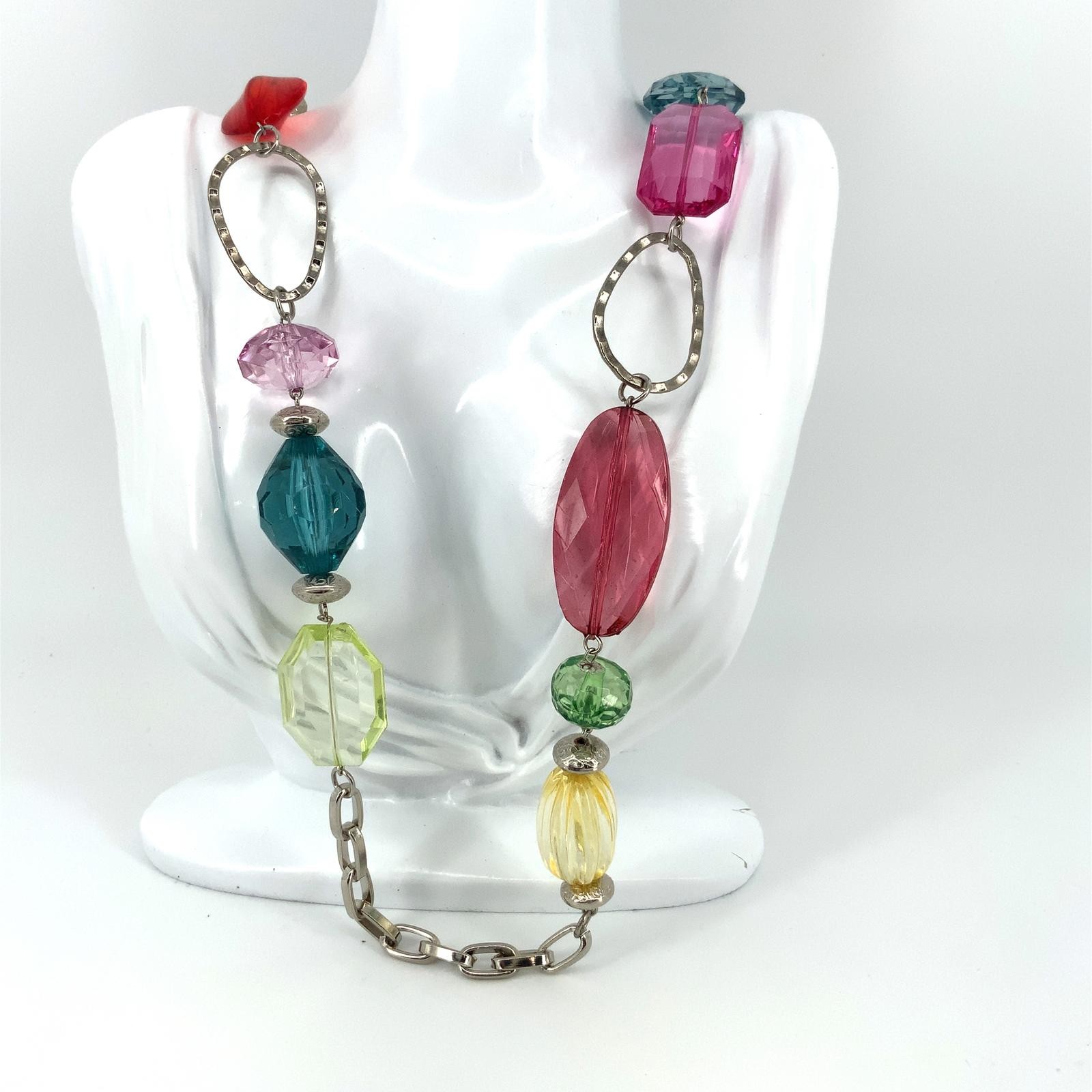 Statement Acrylic Necklace Silvertone Chunky Mult… - image 3