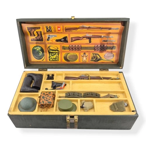 Vintage  1960s G.I. Joe Footlocker with Tray And Misc accessories Wood