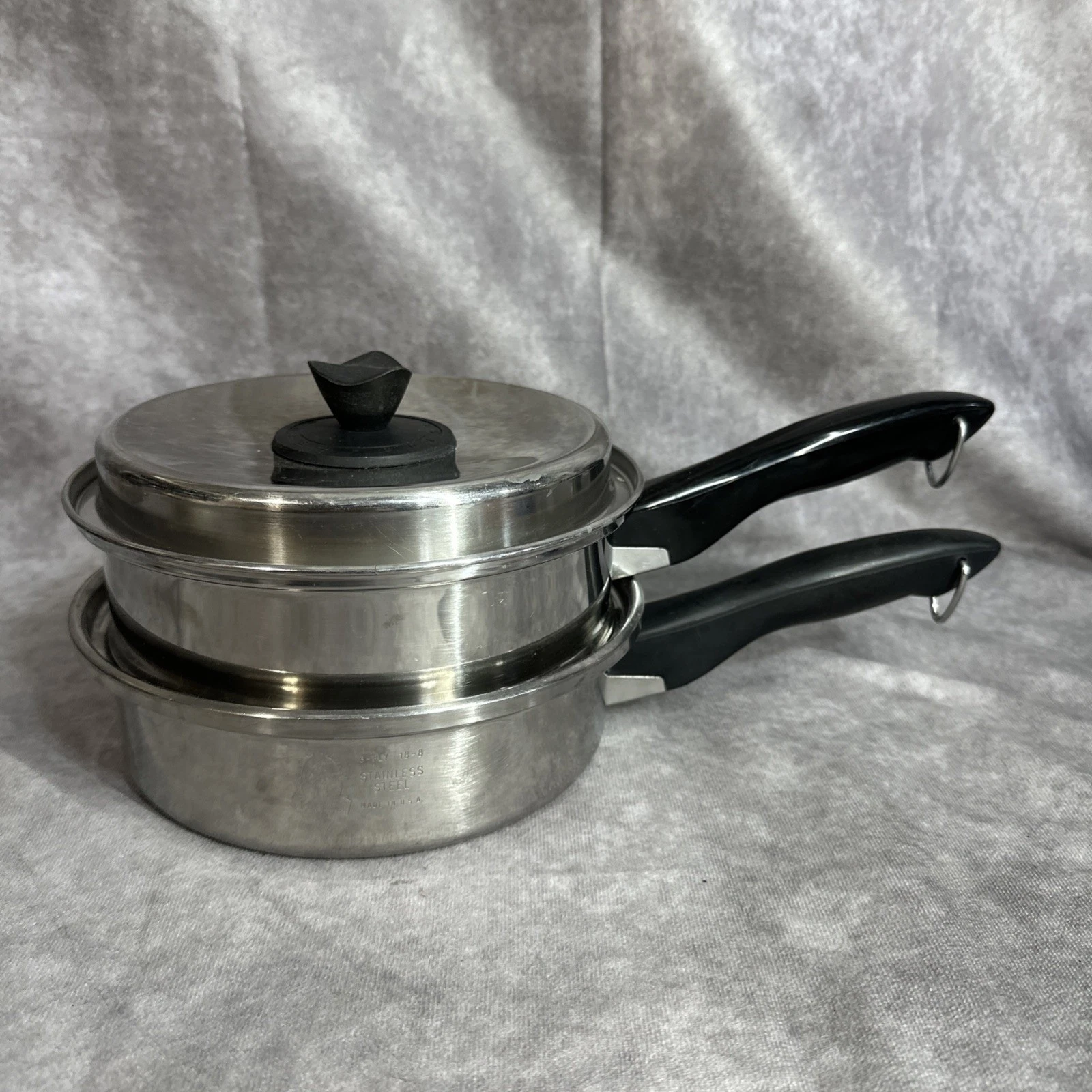 Colonial Ware Steamer Sauce Pot Pan & Lid 3 Ply 18/8 Stainless Steel
