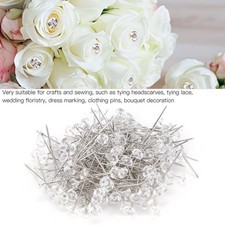 200Pcs Flower Bouquet Pins Brooch Sewing Crystal Head Pearl Needle for Wedding