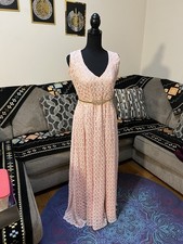 Mancha & More Inc Light Pink Lace Maxi Dress Sleeveless Geometric Belt M
