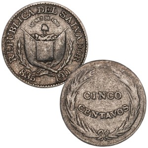 El Salvador - 5 Centavos - 1911 - KM#121 - Item #1 - Silver .835 - 0.034 ASW