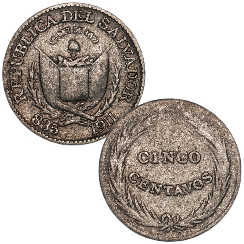 El Salvador - 5 Centavos - 1911 - KM#121 - Item #1 - Silver .835 - 0.034 ASW