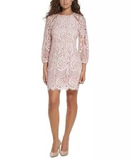 Vince Camuto Women’s Lace Blouson‑Sleeve Shift Dress Pink 4 $159 NWT