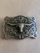 New Ancient Gold Patina Western Cowboy Belt Buckle Symmetrical Bull Head Buckle